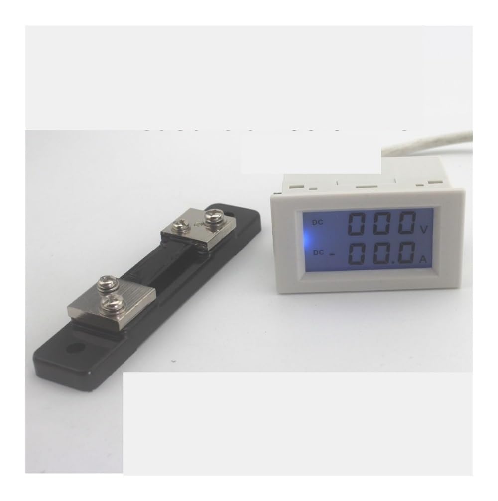 DC 0-199.9V 0-50A Dual LCD display DC Voltage and current meter voltmeter ammeter range Blue backlight DC 3~40 Input With shunt