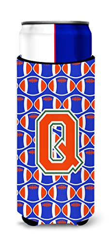 Letter Q Football Green, Blue and Orange Ultra Beverage Insulators for slim cans CJ1083-QMUK