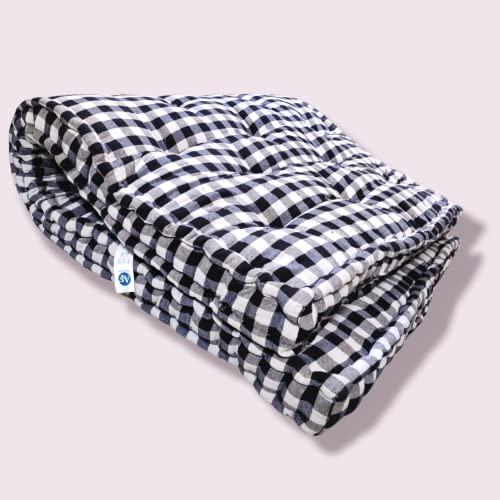Image of ATOOTFUSION 5-Inch Thick Big Queen Size Cotton Box Quilt Mattress | Medium Firm | Foldable & Reversible | White and Black Checkered | Super Queen (78X60X5 Inches)