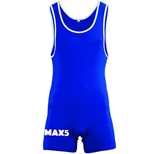 Max Men's Wrestling Singlet Bodywear Uniform Fight Gear (Blue, Medium)