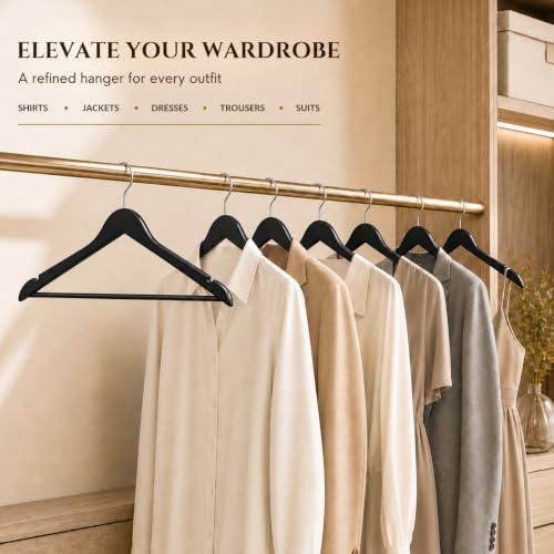 Image of Ash & Roh - Wooden Suit Hangers - Smooth Finish Solid Wood Coat Hanger with Non Slip Pants Bar, 360 Swivel Hook and Precisely Cut Notches Camisole, Jacket, Clothes Hangers (Lack Hanger, 100)