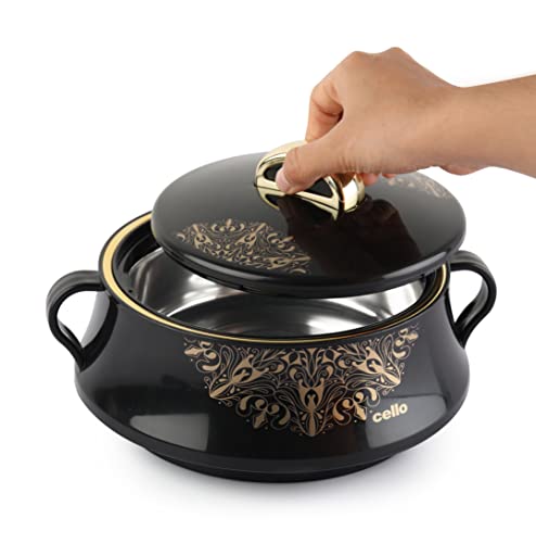 Image of CELLO Midas Casserole Hot Pot Box for Daily Use & Kitchen 1500 ml, Black | BPA Free Serving Inner Steel Insulated Food Grade Airtight Sturdy Handle Casseroles Case Set for Roti Chapati Rice Biryani