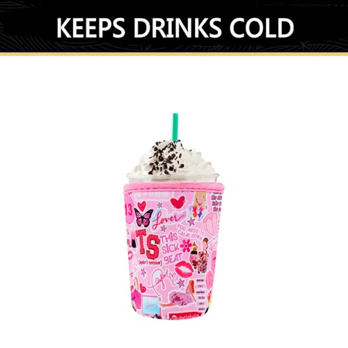 Image of YR Reusable Neoprene Insulator Sleeve for Iced Coffee Cups, 3 Pack Coffee Coolies sleeves for Iced & Hot Drinks, Cold Beverage Cooler Compatible with Starbucks Coffee and More (Pink)