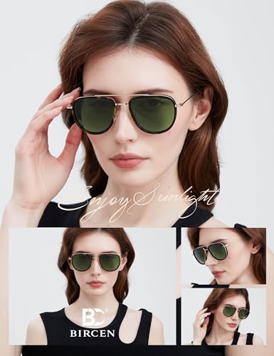 Image of BIRCEN Polarized Aviator Sunglasses Womens: Acetate Glasses UV Protection | Classic Square Style fit Most Face Shape - Pressure-free Frame & Full Anti-Glare Lens Ideal for Classy Laides Travel Vacation