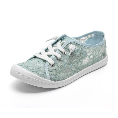 BORAMAX Women's Canvas Sneakers Low Cut Canvas Shoes Lace Up Fashion Tennis Shoes Breathable Flats Bride Lace Sneakers