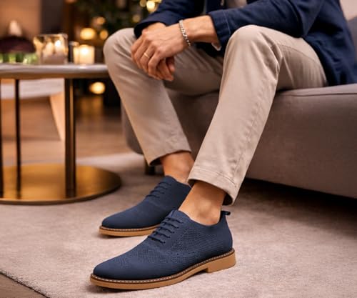 Image of Kraasa Men's Casual Sneaker Lace-Up Oxford Shoes | Breathable Knit Upper | Lightweight & Comfortable | Stylish Brown Sole | Office