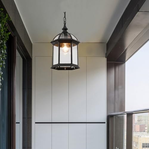 Retro Lámpara colgante E27 jardín,cuadrado para exterior Farol colgante, impermeables farol de patio,Farolillos Exterior Lámpara,para Lawn Terraza Paisaje Patios (Estilo-03)