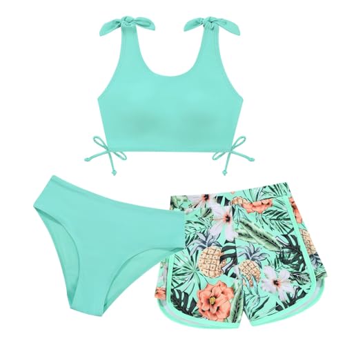 Image of Weixinbuy Girls Swimsuit Bikini Set 3 Piece Kids Tropical Print Swimwear
