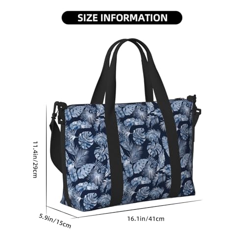 Laptop Tote Bag for Women Work - Blue Leaves Hawaiian Style Gym Bag for Women Men, Personal Item Crossbody Travel Bags Carry On, Overnight Weekender Bags for Women Travel2