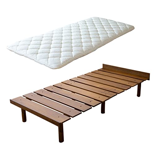 EMOOR Japanische Futon-Matratze CLASSE und Futonbett OSMOS Set 100 x 200 cm, Retro-Braun, 3 Höhen, verstellbar, einfach zu montieren, Japanisches...