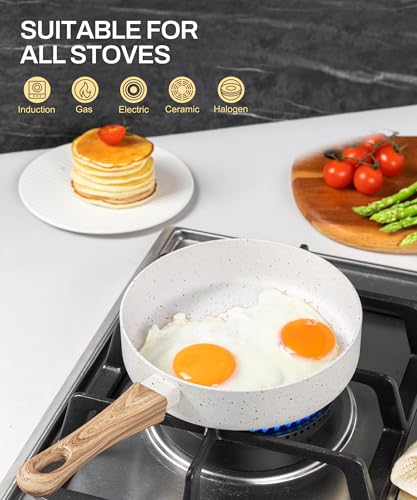 Image of MICHELANGELO Small Frying Pan Nonstick - 6 Inch Single Egg Frying Pan, Mini Skillet with Stay-Cool Handle, Non-Toxic Omelette Pan, White