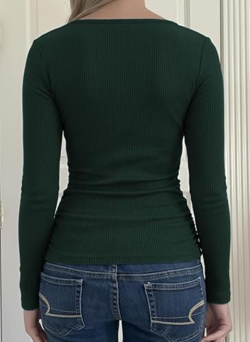 Image of Womens Lace Long Sleeve Top Paneled Henley Shirts Y2k 2000s Fitted Going Out Tops Blouse