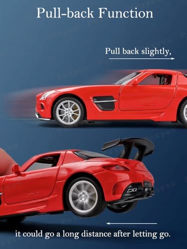 Image of 1:32 Benz SLS AMG Model Car Zinc Alloy Pull Back Toy with Sound & Light Fun for Kids, Boys & Girls Collectible Diecast Car for Ages 3+ (Red)