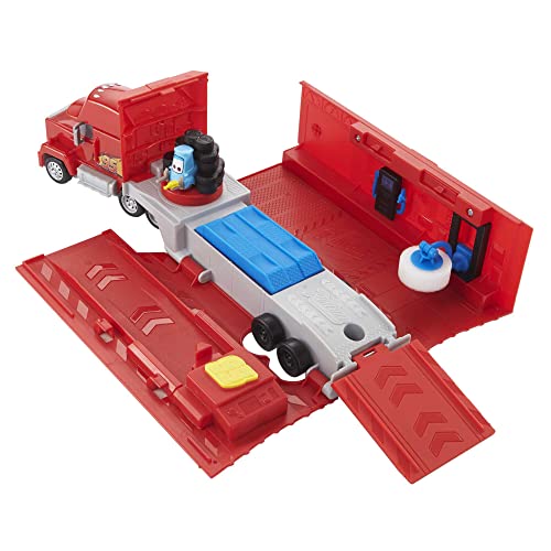 Disney Pixar Cars HDC75 - Tuning Mack Spielset, 2-in-1 Spielzeugtruck und Tuning-Station mit Starter, Hebebühne und mehr, vom Film inspiriert, Autorenn Spielzeug für Kinder ab 4 Jahren