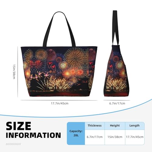 Fireworks Extra Large Tote Bag For Women,Foldable Beach Bag With Pocket Weekender Travel Overnight Bag4