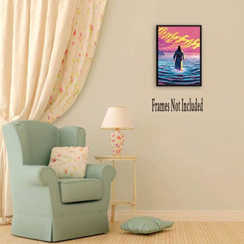 Jesus Walking On Water,Jesus Wall Art,Jesus Poster, Christian Decor，Abstract Christ Artwork Portrait Poster Inspirational Painting Modern Home Decorations For Living Room Bedroom Office - No Frame,16"X24" #TOP3