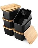 AREYZIN Plastic Storage Bins with Bamboo lids and Stackable Storage Baskets for Shelves Drawers Desktop Closet - Organize Your Home or Office with These Space-Saving Storage Solution,Black