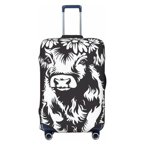 Floral Cow Silhouette Print Luggage Cover For Suitcase,Washable Elastic Travel Suitcase Protector With Zipper Closure And Bottom Buckle – Fits 18-32