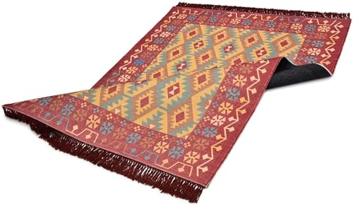 Image of Printed Rug Soft Floor Carpets with Anti Slip Backing for Living Room | Bedroom | Kids Room (Rust Multi, 4x6 Feet)
