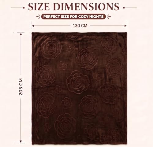 Image of BSB HOME 280 GSM Micromink Blanket, Premium Soft Warm Cozy Winter Blanket, Plush Double Bed Blanket, Ultra Soft Comfortable Bedding, Embossed Floral Design, 40 x 80 Inches (103 x 205 cm) - Espresso