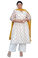 XL LOVE - By Janasya Women's White Chiffon Lurex Floral Printed Kurta with Palazzo and Dupatta(PSET750-KR-PP-7XL)