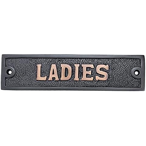 Adonai Hardware Rectangular Ladies Brass Door Sign - Black with Copper Letters Cover