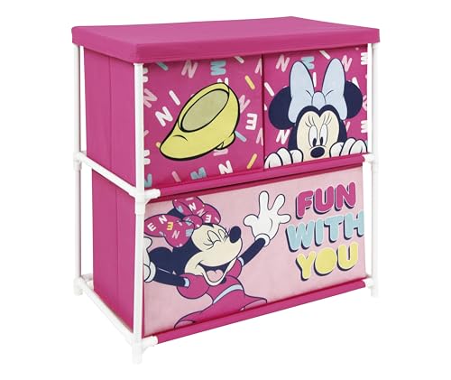 ARDITEX - Étagère pour Enfants avec 3 bacs en Tissu Disney Minnie Mouse - Structure en métal et bacs en Polyester - 53x30x60 cm - Rose
