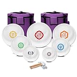 SOUNDELLO 6-12inch Chakra Symbol Design 432hz Quartz Crystal Singing Bowls Set of 7, for Healing Mindfulness Meditation Yoga Sound Baths with Case Mallet Suede Striker