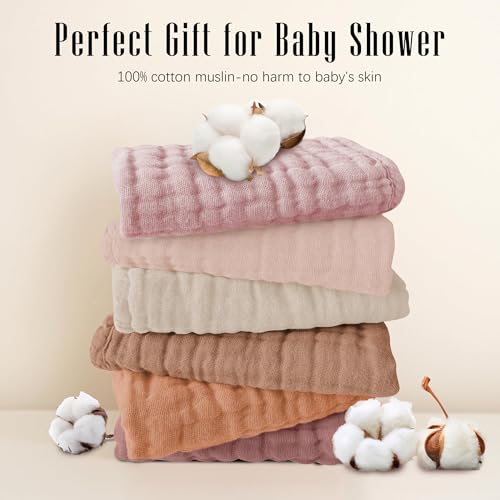 Image of SWEET DOLPHIN 12 Pack Muslin Burp Cloths Large 100% Cotton Burping Clothes for Baby Drool - Absorbent and Soft Boys & Girls Milk Spit Up Rags for Newborn Essentials Registry - Neutral Retro