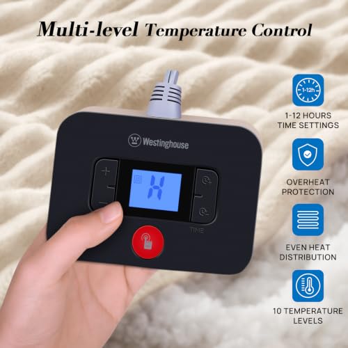 Image of Westinghouse Electric Blanket Twin, Flannel Sherpa, 62x84 Inch,Cream White | Twin Size Heated Blanket with 10 Heating Levels & 1-12 Hours Auto Shut Off, Fast Heating Warming Blanket, Machine Washable
