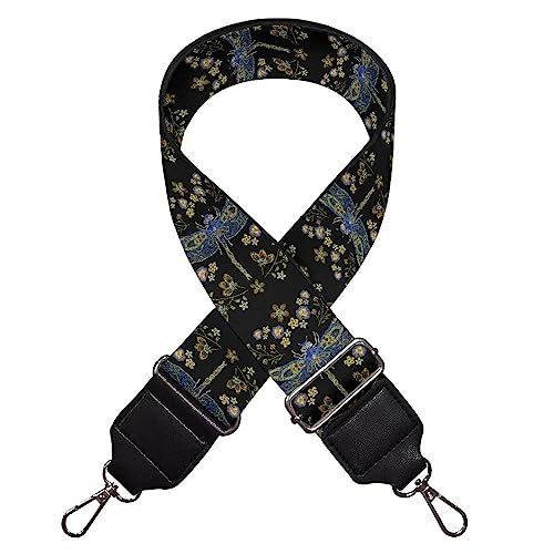 Suobstales Dragonfly Flower Print Women's Crossbody Bag with Guitar Strap Adjustable Handbag Purse Shoulder Belt Wide for Handbag2