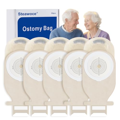 Steawoce 20 peças de sacos de colostomia com filtro, 15-65 mm de peça única de suprimentos de ostomia com fecho de gancho e laço bolsas drenáveis para cuidados com o estoma (pacote com 20)