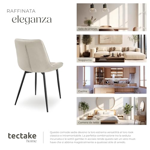 Tectake® Set 2 Sedie Sala Da Pranzo Effetto Velluto, Sedie Soggiorno Con Morbida Imbottitura, Seduta Ergonomica, Poltrone Velluto Versatili, Sedie Design Moderno - Crema - 9