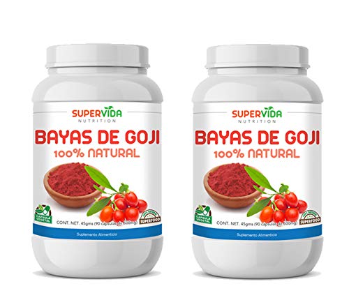 Vitamínicos, Bayas de Goji 180 Cápsulas (2 Frascos de 90 Cápsulas Vegetales de 500 mg GOJI) | SuperVida Nutrition - Suplementos 100% Naturales
