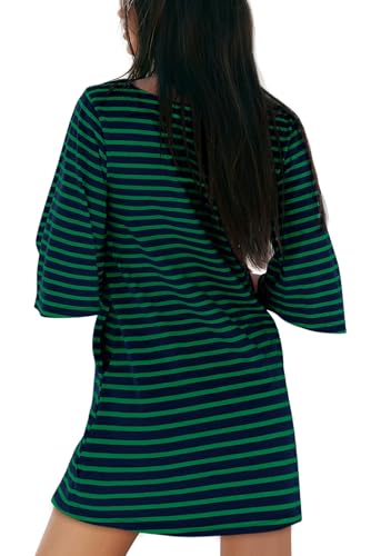 Image of Yousify Women's T Shirt Dress Cotton Summer Dresses 2026 Casual Loose Short Sleeve Striped Mini Dress with Pockets