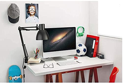 Lampe de bureau rotative double usage avec bras long réglable en fer noir E27