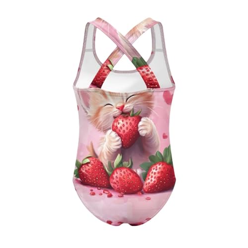 Girls One Piece Cat Swimsuits Quick Dry Cartoon Beach Bathing Suit Crossback Swimwear for Kids 5-14 Years2