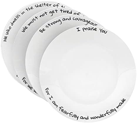 ChitChat Ware Porcelain Dinner Plates, 4Pcs White Round Dessert or Salad Plate, Serving Dishes, Dinnerware Set, Scratch Resistant I Praise Set, Microwave & Dishwasher Safe (10.5-inch)