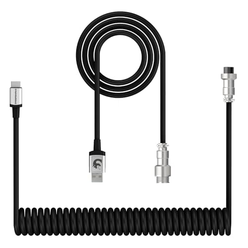 ZIYOU LANG C01 - Cable USB C a A en espiral desmontable con doble manga desmontable en espiral extensible aviador de metal para PlayStation, Xbox, teclado, mouse, impresora de unidad flash USB (negro)