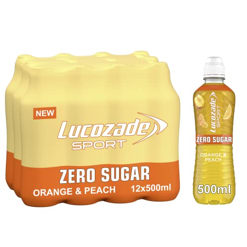 Lucozade Sport Zero Sugar - Orange & Peach 12x500ml | Sugar Free Sports Drink, with Vitamin B3 and electrolyte | Zero Sugar | Only 4 calories per serving | Still | Made with Natural Flavours