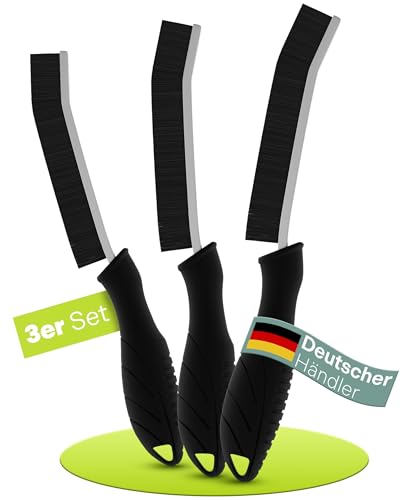 3er Set Hartborsten Ecken-Reinigungsbürste – stabile Kunststoff-/Edelstahl-Fugenbürste für Küche, Bad, Auto & mehr – Langer Griff, rostfrei, ideal für Enge Winkel & schwer erreichbare Stellen