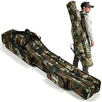 EnGiTores Tragbare Angelrutentasche aus Canvas, 160 cm verstellbare doppellagige Angeltasche Tragetasche für Angelrollen Werkzeug Ruten und Zubehör, ideal zum Angeln, Campen und Wandern