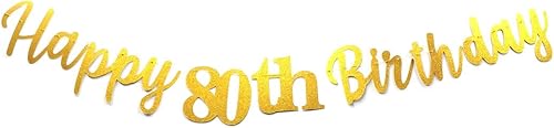 Vista 13 de Cartel de feliz cumpleaños número 80 de oro rosa con purpurina dorada para fiesta de cumpleaños de 80 años, suministros de decoración
