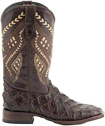 Ferrini Men's Bronco Pirarucu Print Square Toe Leather Heeled Western Boots, Chocolate, 9.5 | Image 2