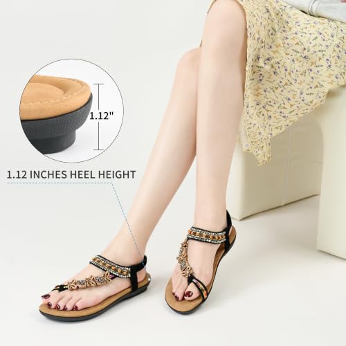 Image of Ablanczoom Flat Sandals for Women Summer: Casual Boho Beaded Toe Ring Dress Shoes - Comfortable Vacation Daily Walking Shoes