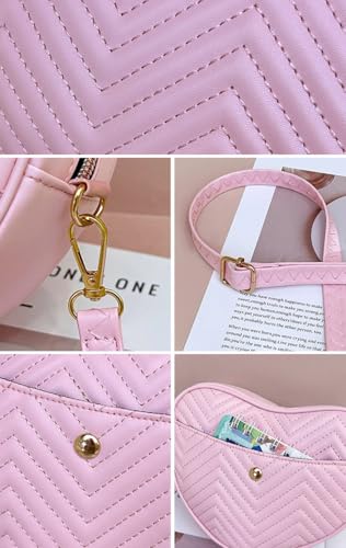 Heart-Shaped Quilted Crossbody Purse, Shoulder Bag with Gold Hardware, Lightweight Fashion Handbag3