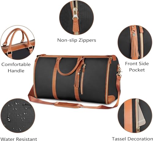 Image of Leather Garment for Garment Bags for Travel,Convertible Carry on Large Duffle Bags with Suit Compartment|Convertible Hanging Suitcase Suit Garment Bag for Men and Women|Shoe Pouch(Black)