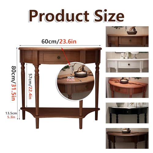 Mesa consola para pasillo con cajones y estante de madera maciza 2