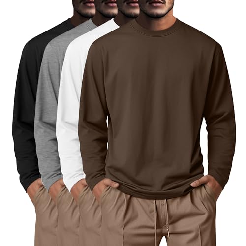 Neer 4 Pack Mens Big and Tall Shirts, 95% Cotton Long Sleeve Crewneck Casual Tops Plus Size Basic Tee Shirts Multipack