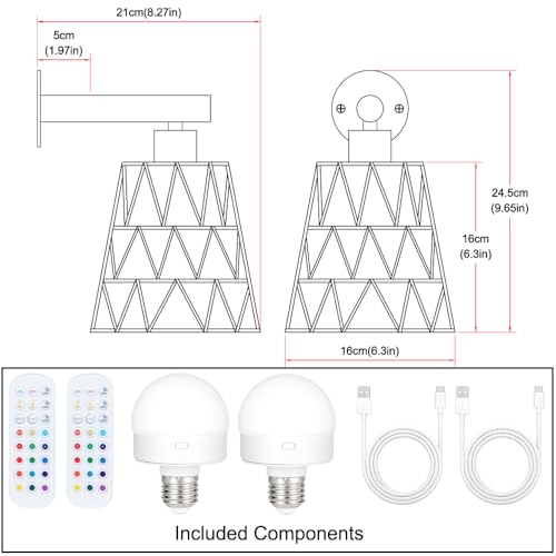 Image of Battery Operated Wall Sconce Set of 2, Boho USB Rechargeable Wall lamp, White Farmhouse Rattan Sconce Lighting with Remote, RGB 15 Colors Modes Rechargeable Wall Lights for Bedroom Livingroom Hallway